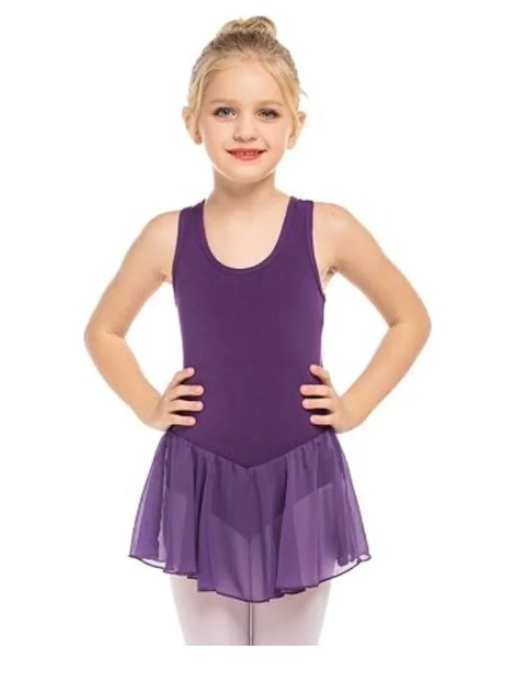 Girls Hollow Back Ballet Leotard with Skirt Sleeveless Dance Dress Purple